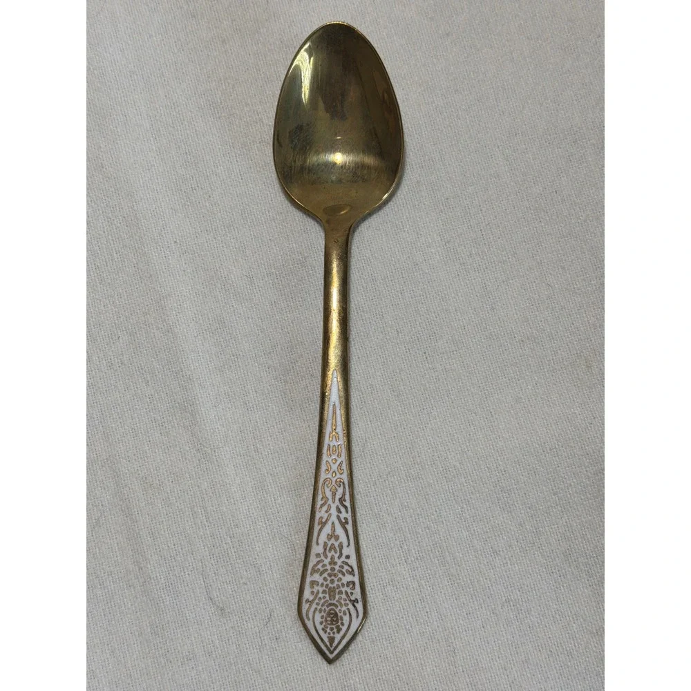 Bangkok Arts & Crafts Vintage Brass Enamel Demitasse Spoon Set of 6 Thailand